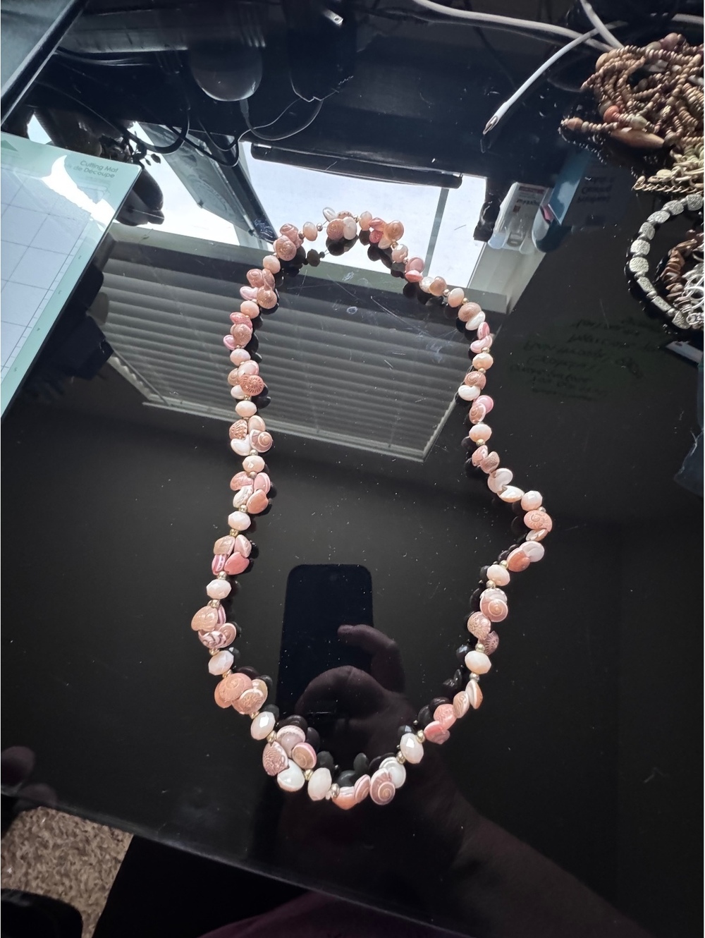 Long Pink Shell Necklace Natural Seashell Beaded Boho Coastal Statement 40”+